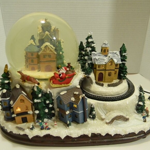 Animated Light Up Santa And Village Snow Globe With Music